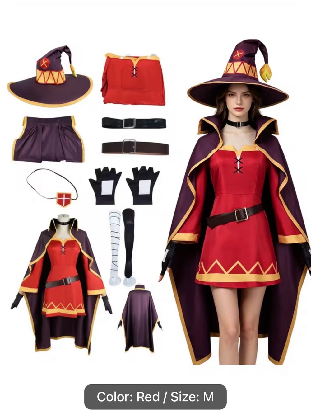 Witch Mage Kids Costume - Red and Purple Cape Dress with Hat